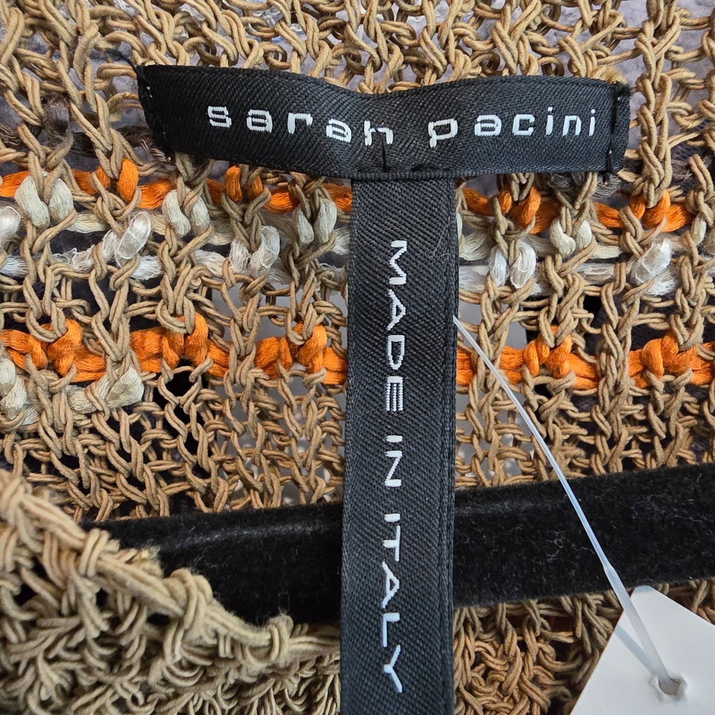 Sarah Pacini Orange & Brown Linen Cropped Knit Top One Size