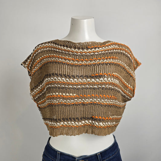 Sarah Pacini Orange & Brown Linen Cropped Knit Top One Size