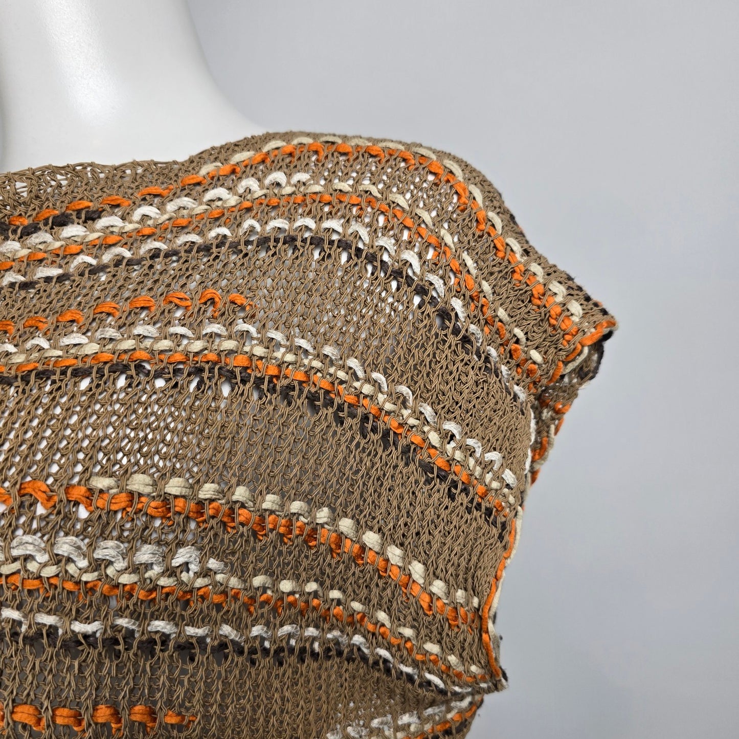 Sarah Pacini Orange & Brown Linen Cropped Knit Top One Size