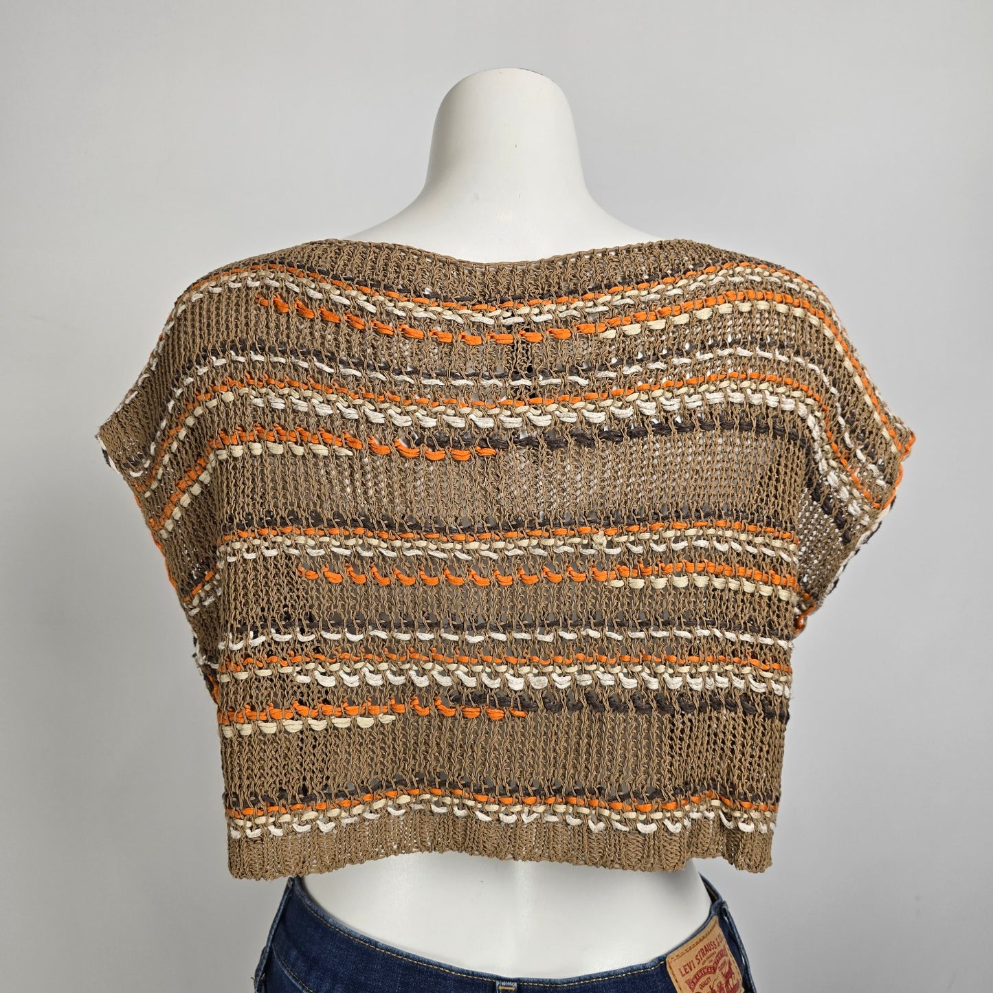 Sarah Pacini Orange & Brown Linen Cropped Knit Top One Size