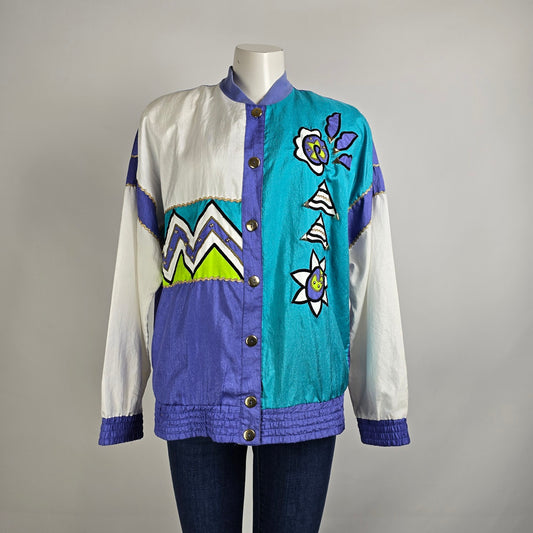 Vintage Saint Germain Track Suit Turquoise Floral Jacket Size M