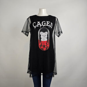 Listen Flavor Caged Teddy Bear Tunic Top Size M