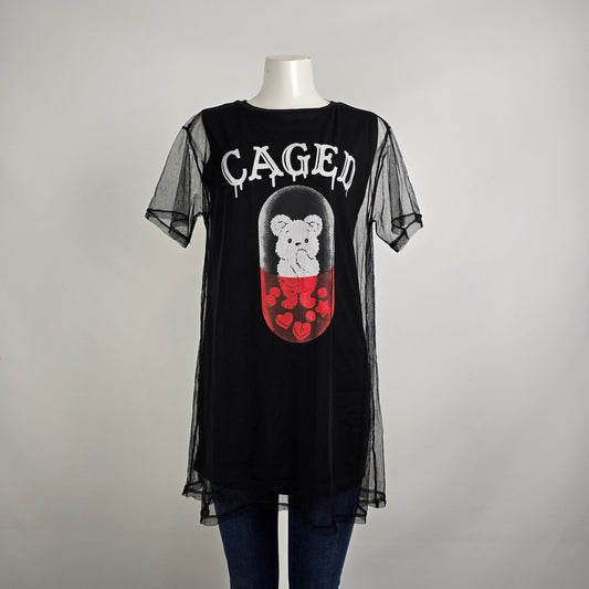 Listen Flavor Caged Teddy Bear Tunic Top Size M