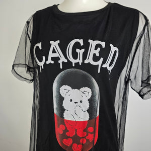 Listen Flavor Caged Teddy Bear Tunic Top Size M