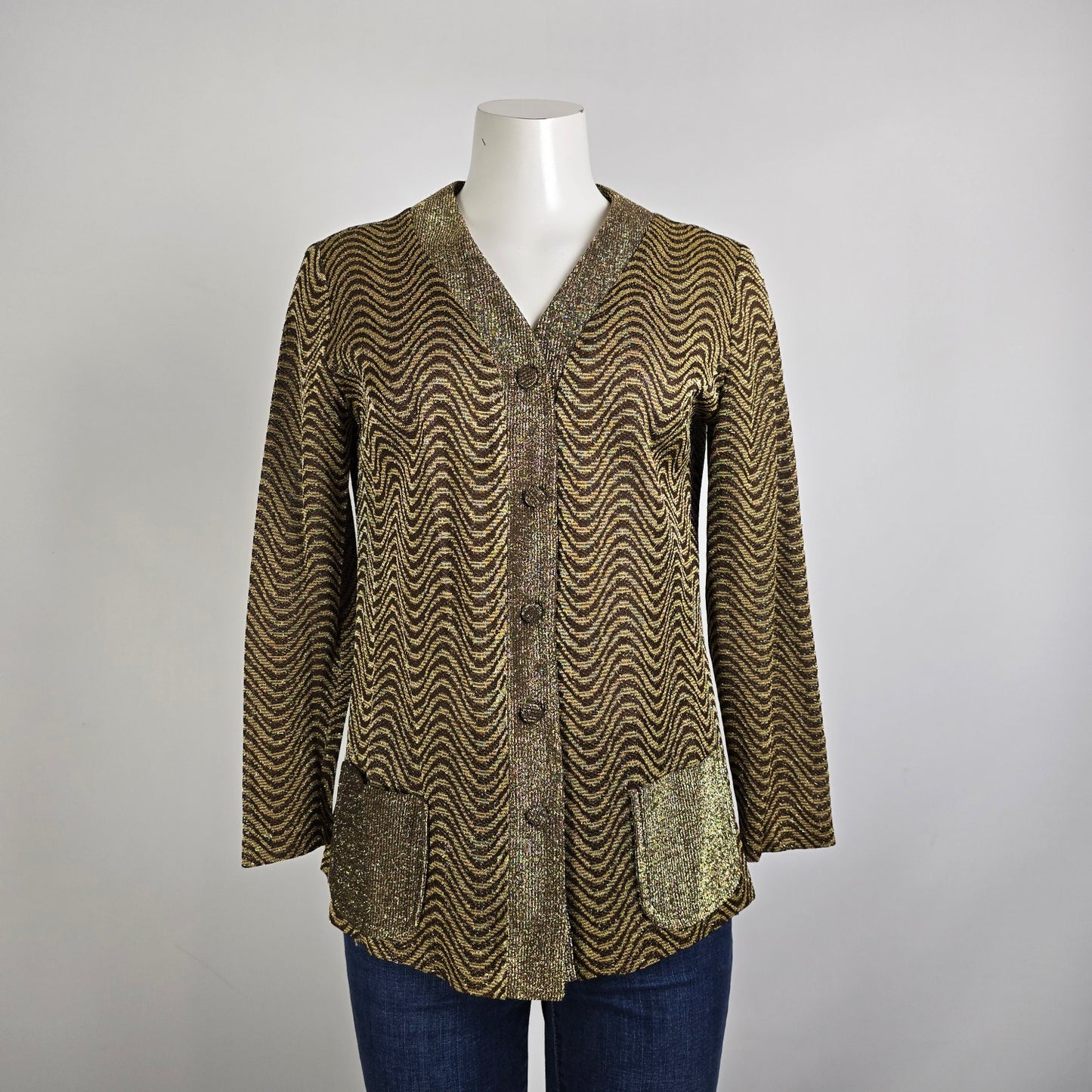 Vintage Gold & Brown Metallic Button Up Cardigan Size S