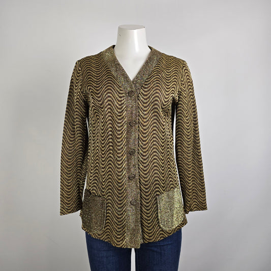 Vintage Gold & Brown Metallic Button Up Cardigan Size S