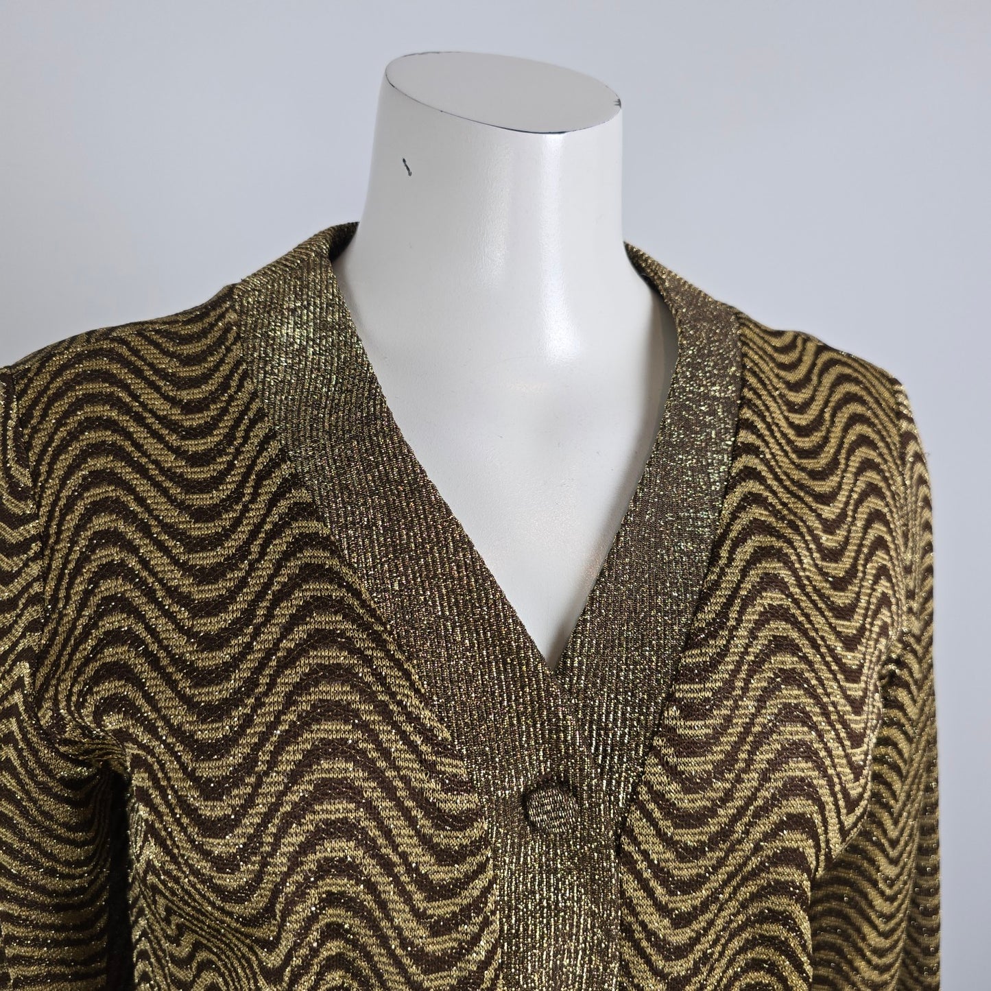 Vintage Gold & Brown Metallic Button Up Cardigan Size S