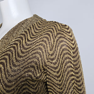 Vintage Gold & Brown Metallic Button Up Cardigan Size S