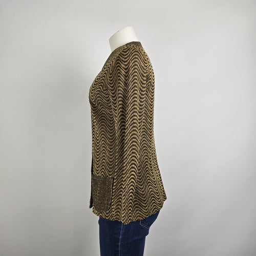 Vintage Gold & Brown Metallic Button Up Cardigan Size S