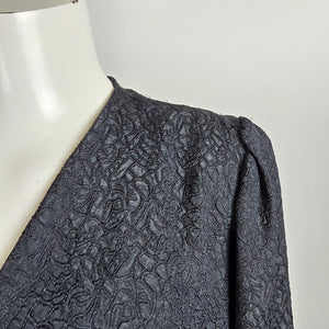 Vintage Sport Collection Black Puff Sleeve Wrap Top Size M/L