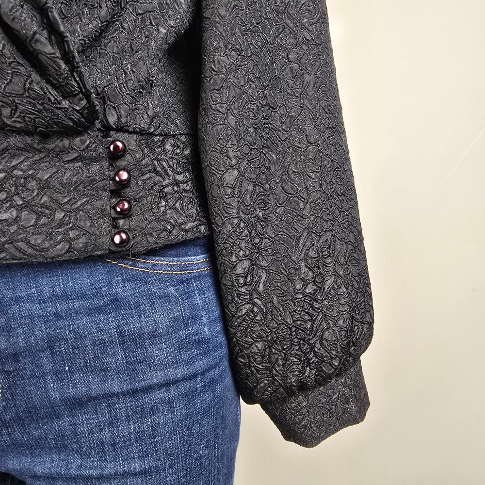 Vintage Sport Collection Black Puff Sleeve Wrap Top Size M/L