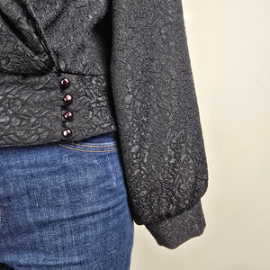 Vintage Sport Collection Black Puff Sleeve Wrap Top Size M/L