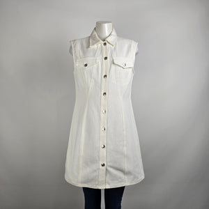 Bluivy White Cotton Denim Long Button Up Vest Dress Size L