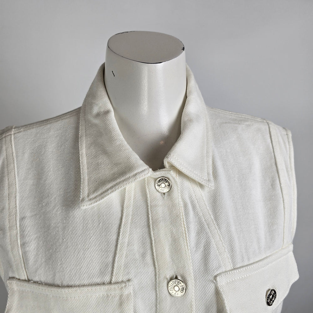 Bluivy White Cotton Denim Long Button Up Vest Dress Size L