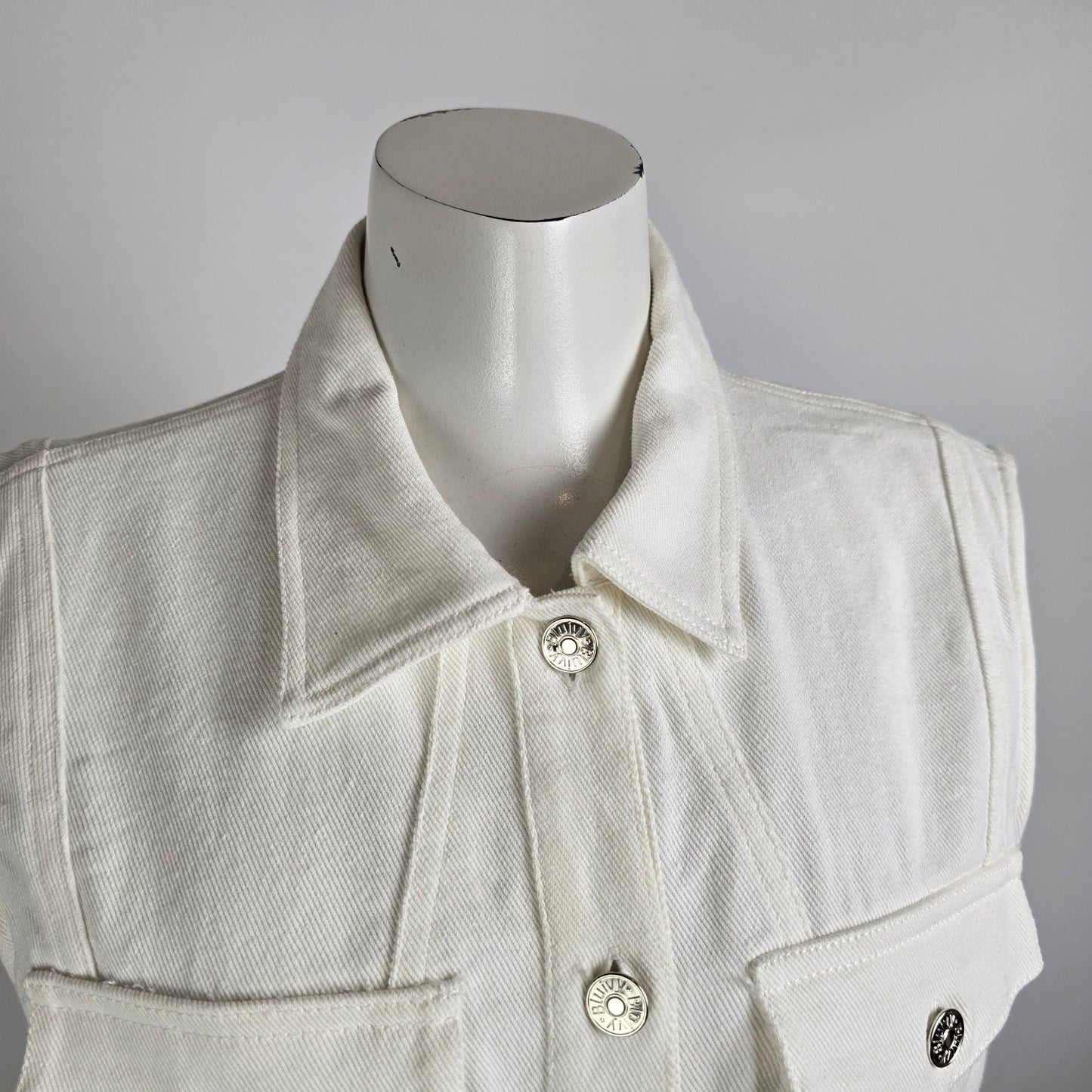 Bluivy White Cotton Denim Long Button Up Vest Dress Size L