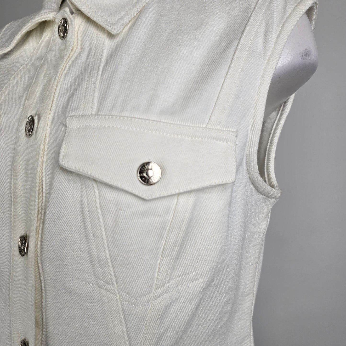 Bluivy White Cotton Denim Long Button Up Vest Dress Size L