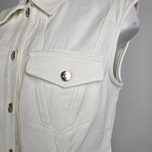Bluivy White Cotton Denim Long Button Up Vest Dress Size L