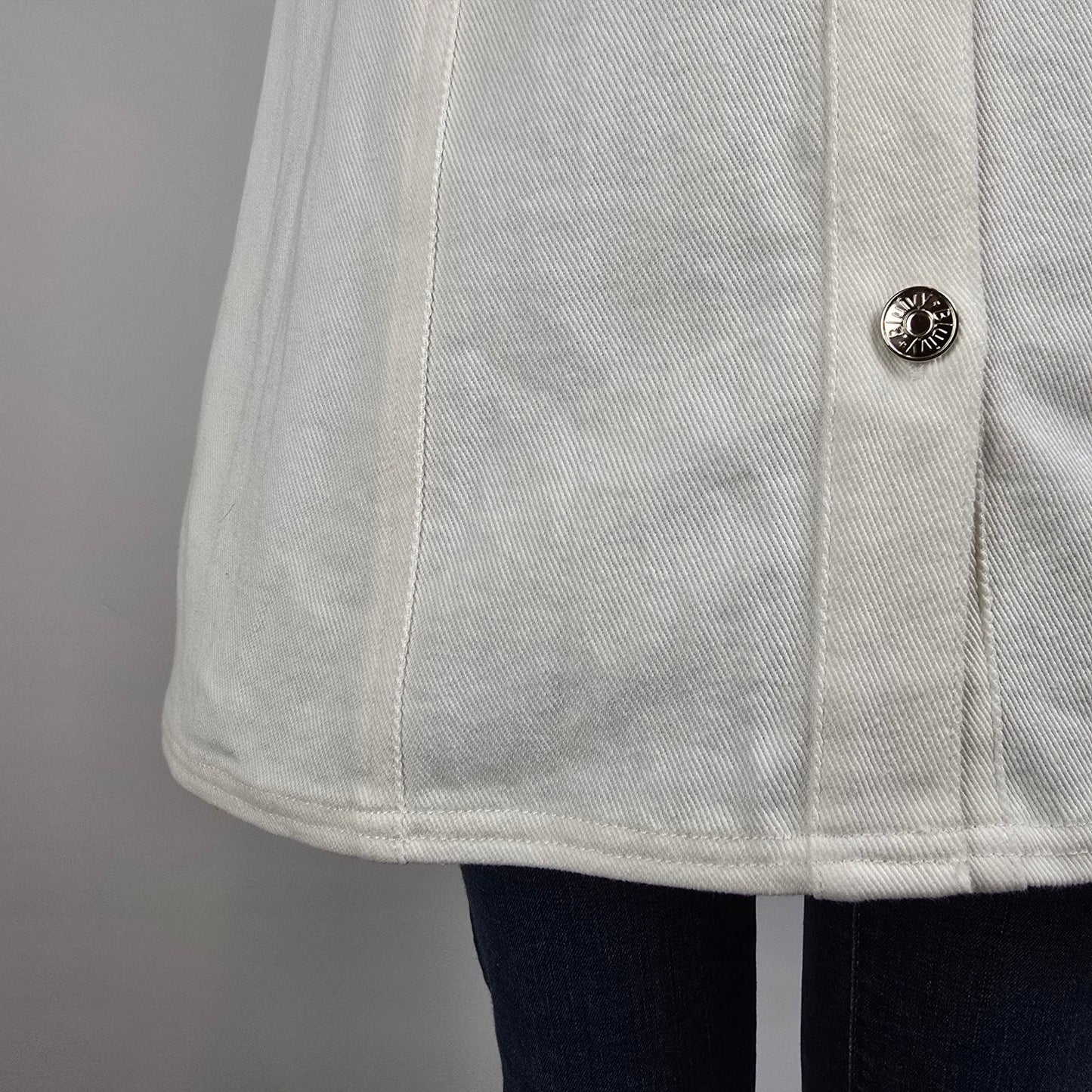 Bluivy White Cotton Denim Long Button Up Vest Dress Size L