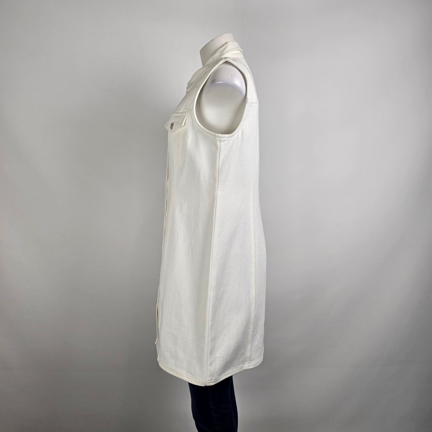 Bluivy White Cotton Denim Long Button Up Vest Dress Size L