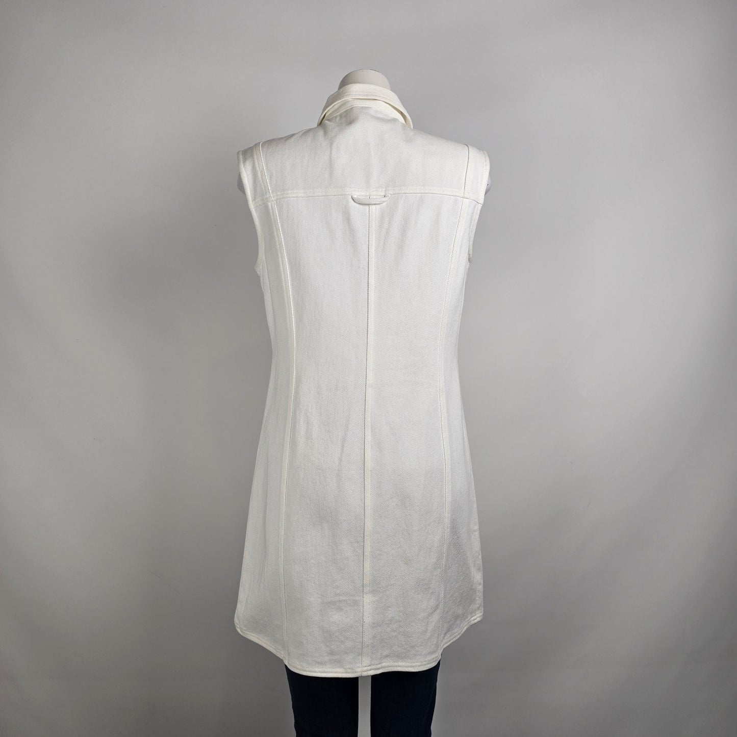Bluivy White Cotton Denim Long Button Up Vest Dress Size L