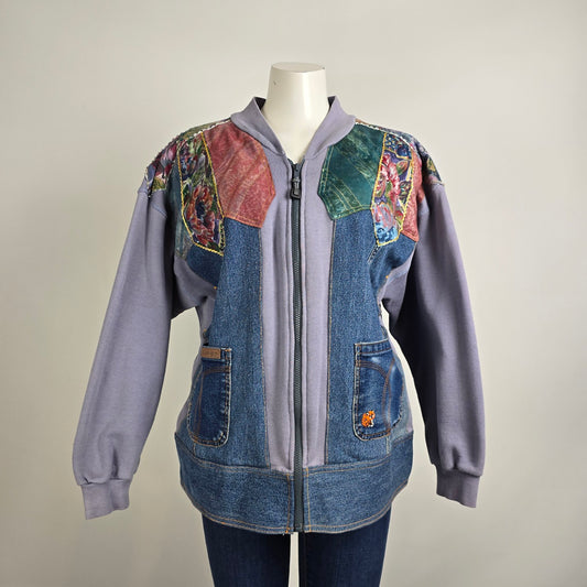 Vintage Handmade Denim Patchwork Zip Up Jacket Size L/XL