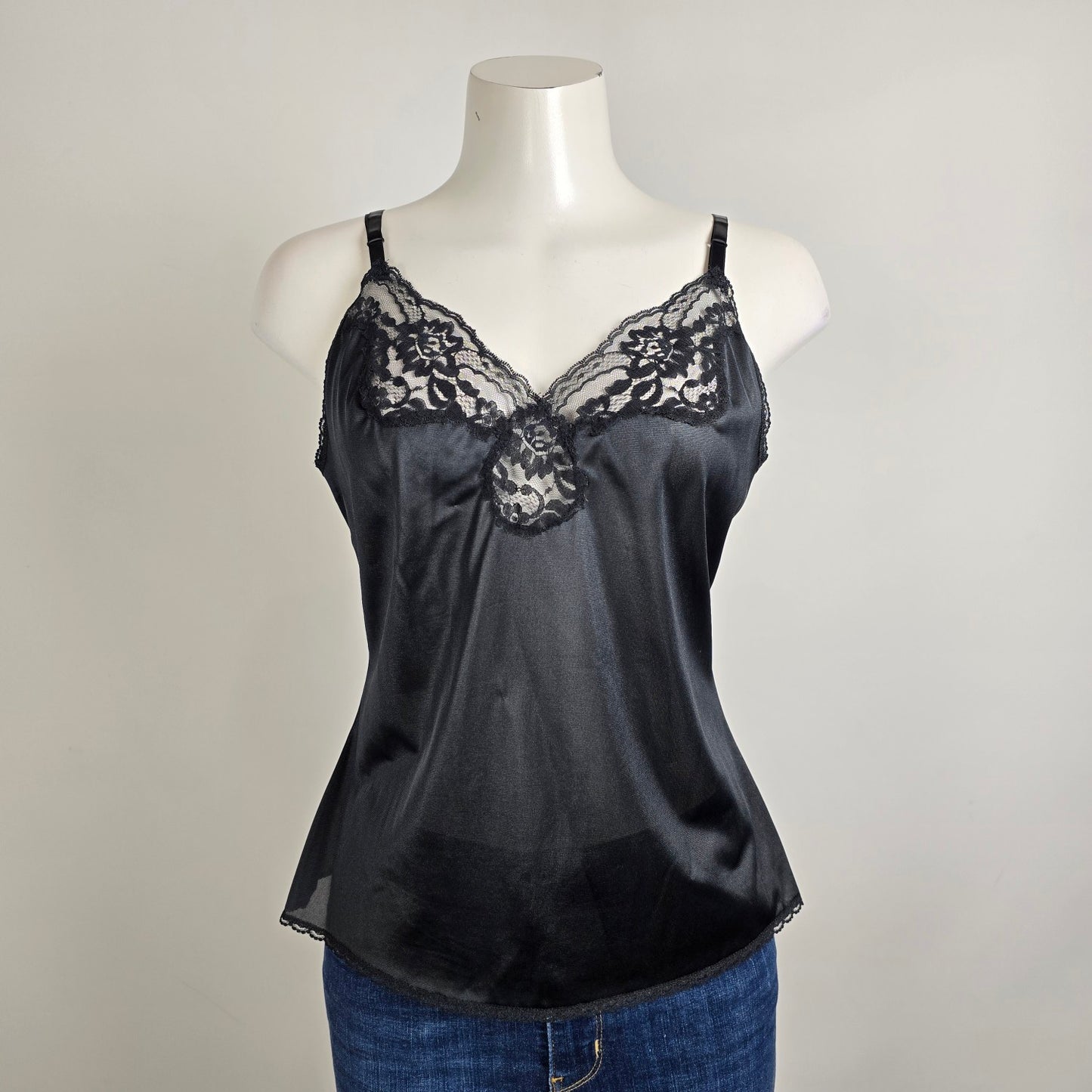 Vintage Eaton Vanity Fair Black Lingerie Top Size S/M
