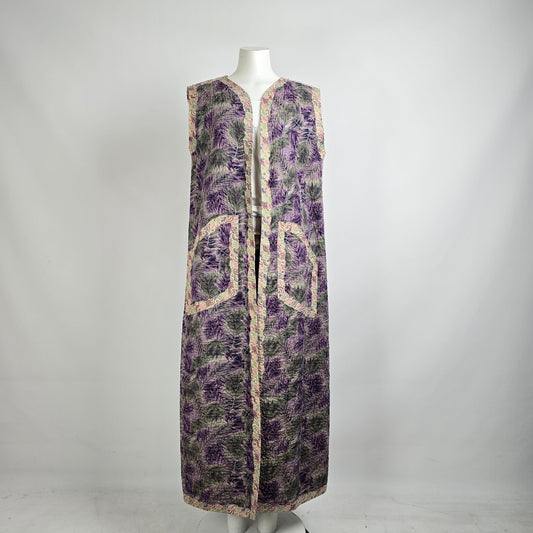 Handmade Purple & Blue Floral Quilted Reversible Vest Size L
