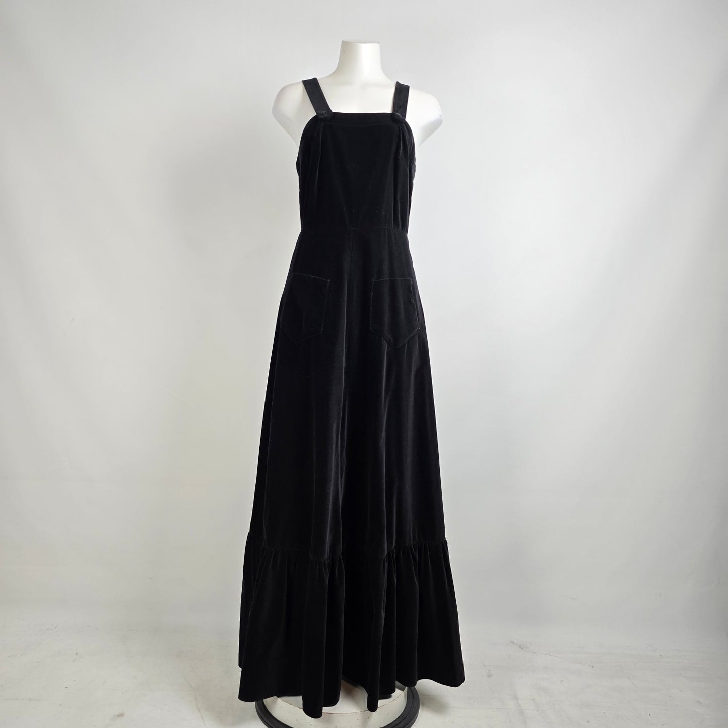 Vintage Black Velvet Overall Long Maxi Dress Size S/M