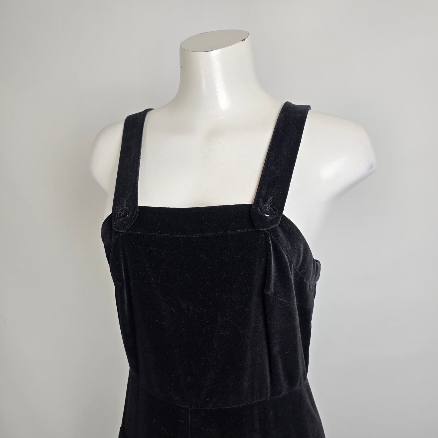 Vintage Black Velvet Overall Long Maxi Dress Size S/M