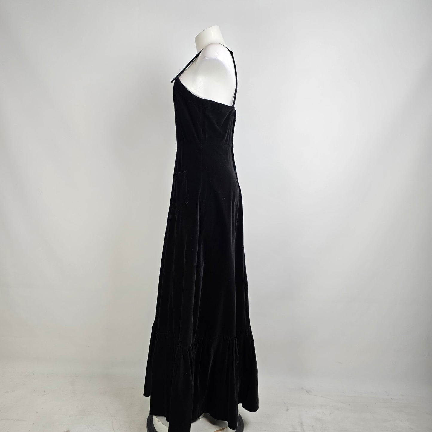 Vintage Black Velvet Overall Long Maxi Dress Size S/M