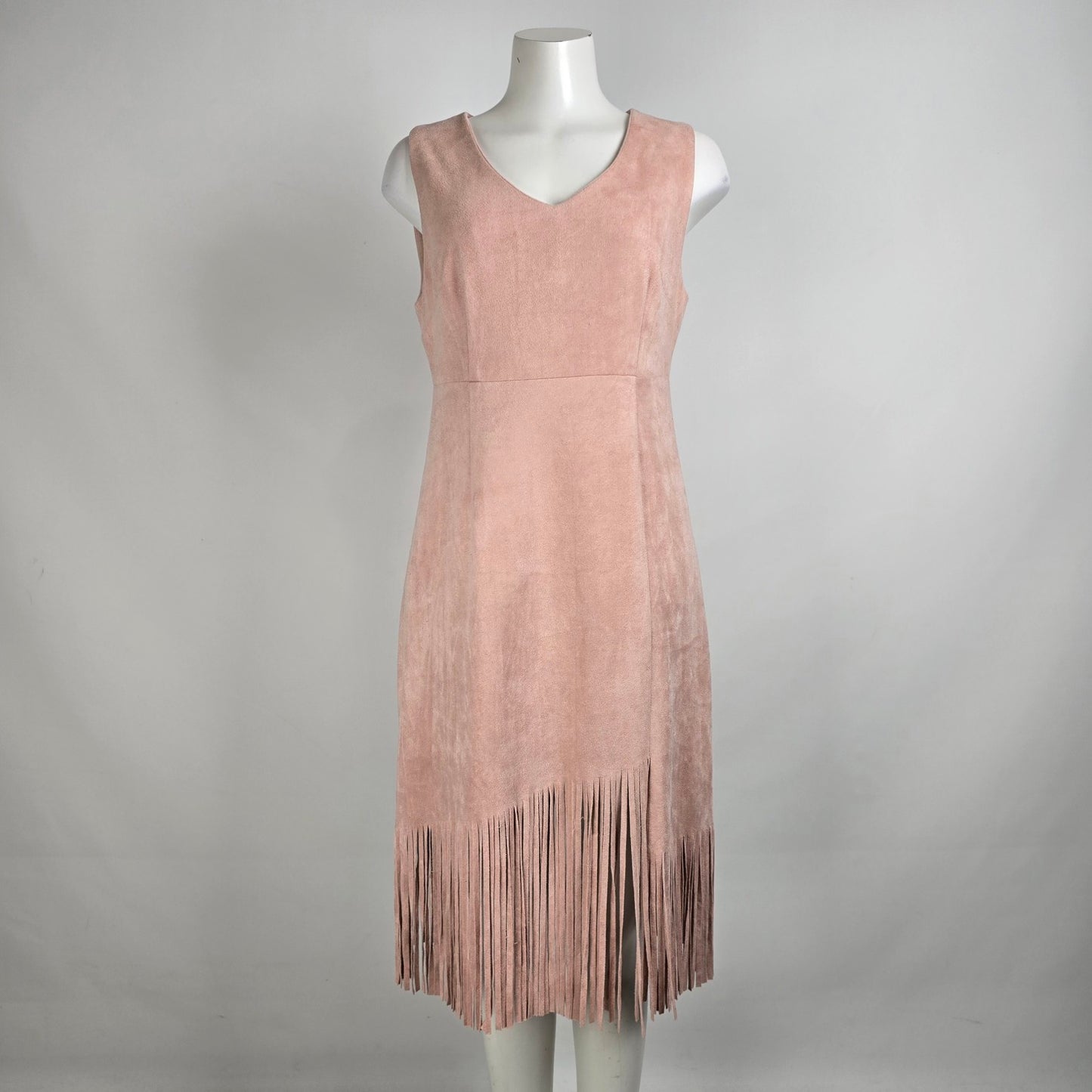 joh Pink Faux Suede Fringe Midi Dress Size M