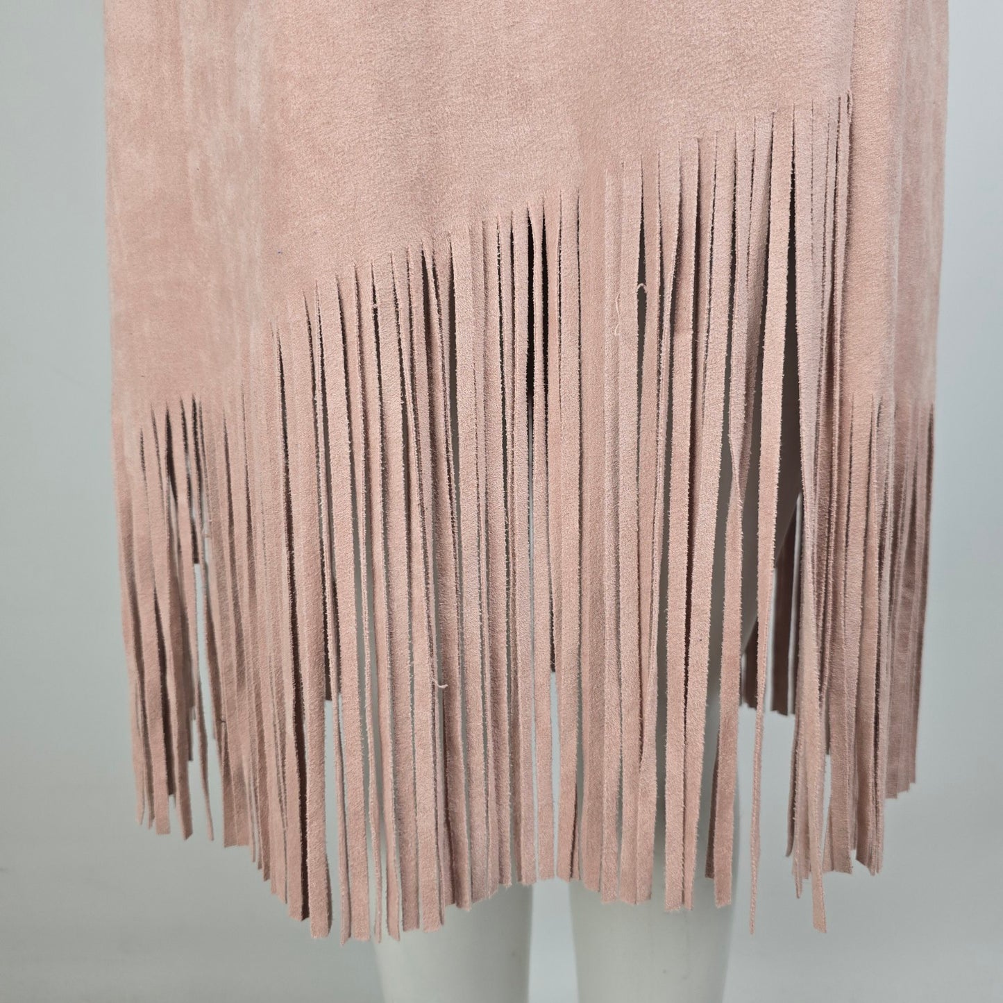joh Pink Faux Suede Fringe Midi Dress Size M