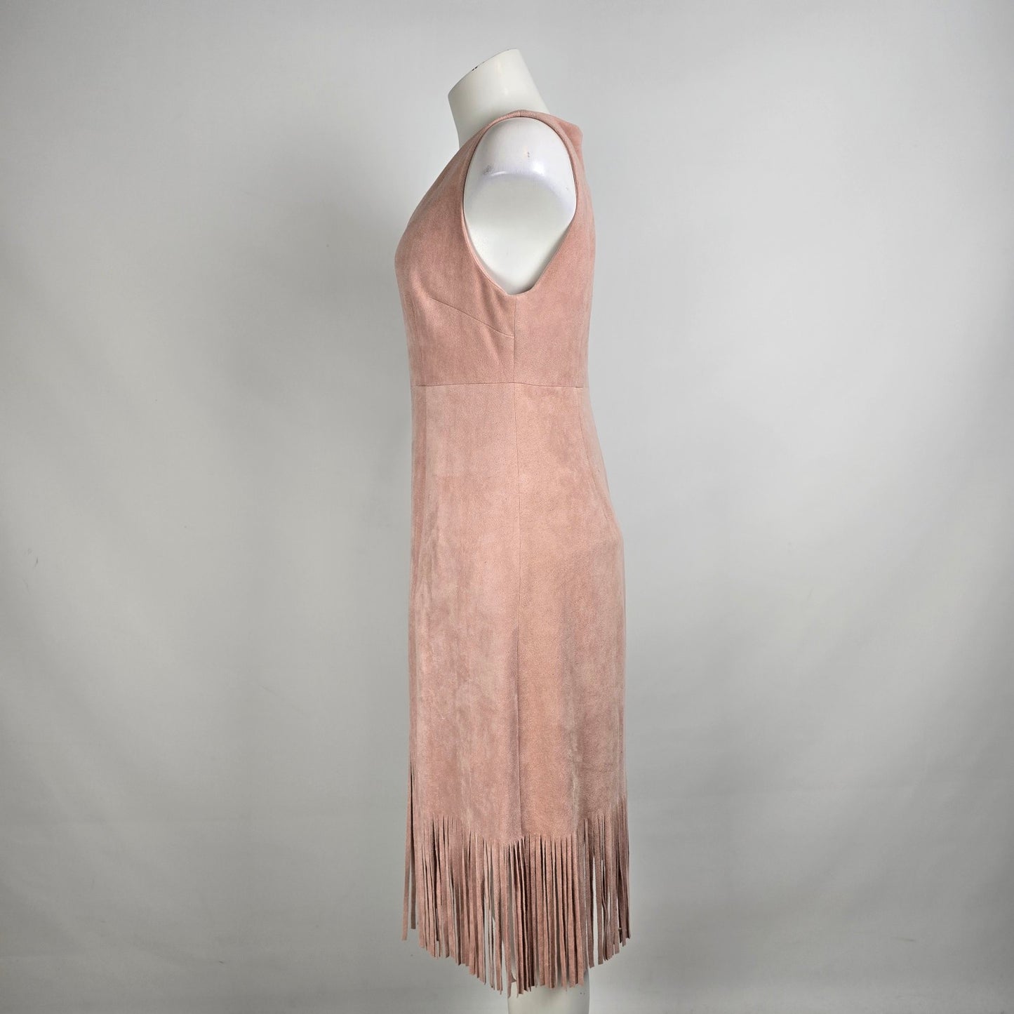 joh Pink Faux Suede Fringe Midi Dress Size M