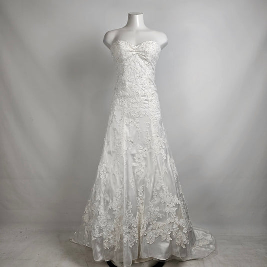 Mori Lee White Lace Overlay Wedding Dress Size 10