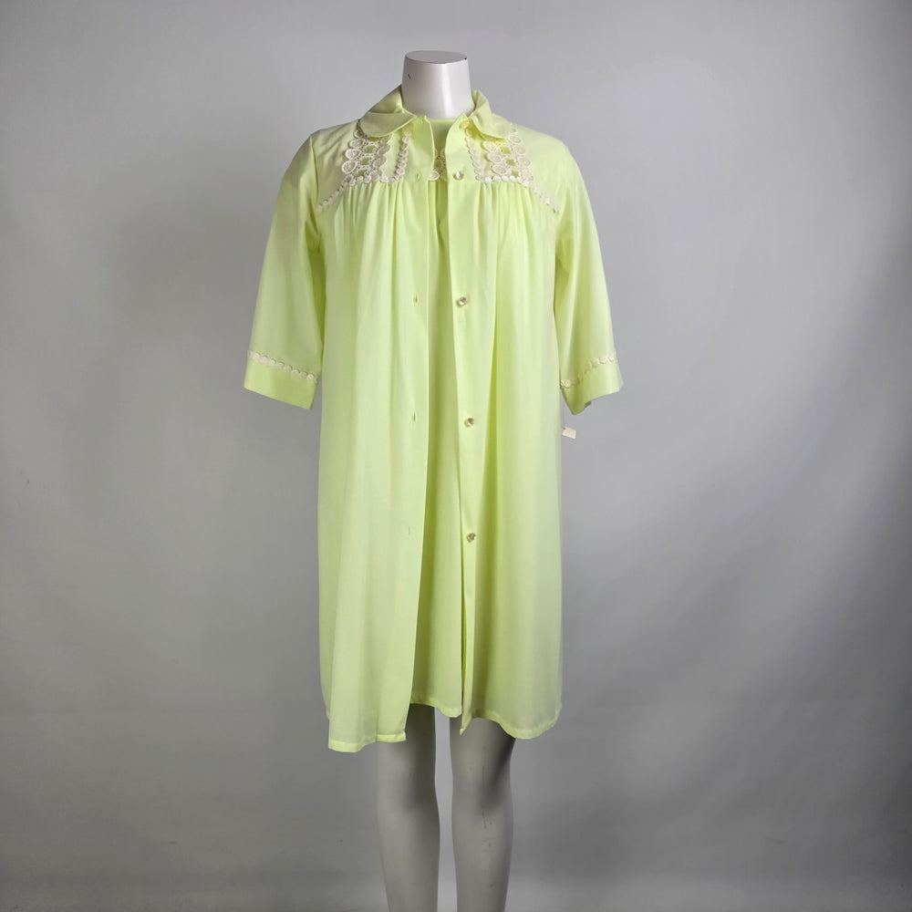 Vintage Louis Jean Yellow Night Gown & House Coat Set Size M