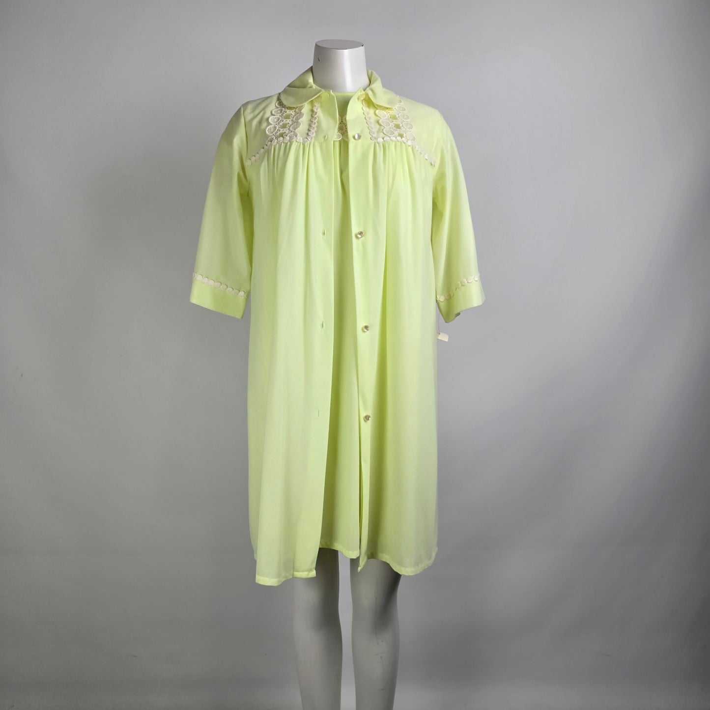 Vintage Louis Jean Yellow Night Gown & House Coat Set Size M