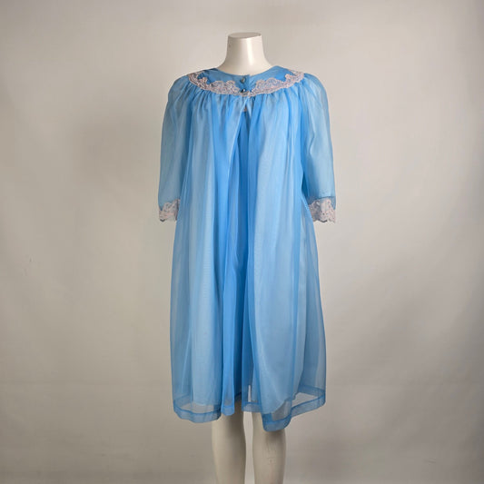 Vintage French Maid Blue Night Gown & House Coat Set Size M