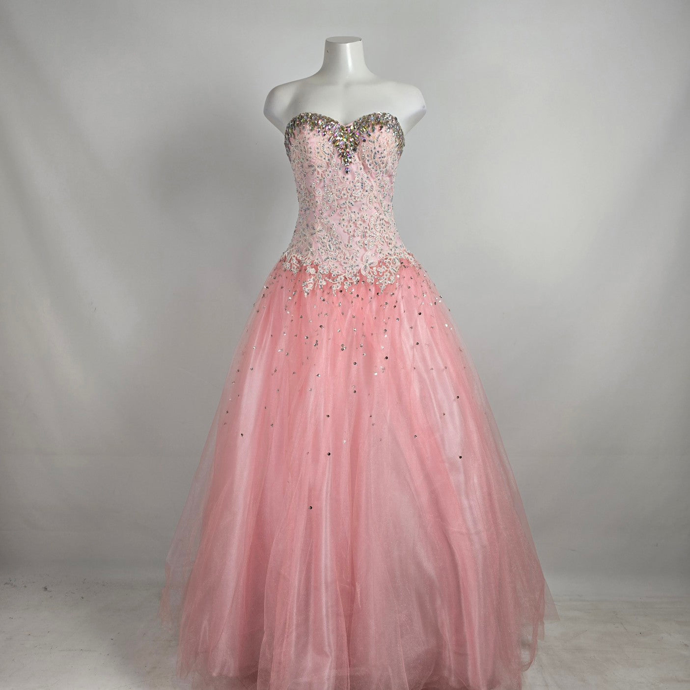 Tiffany Pink Rhinestone Tulle Grad Event Gown Size 4