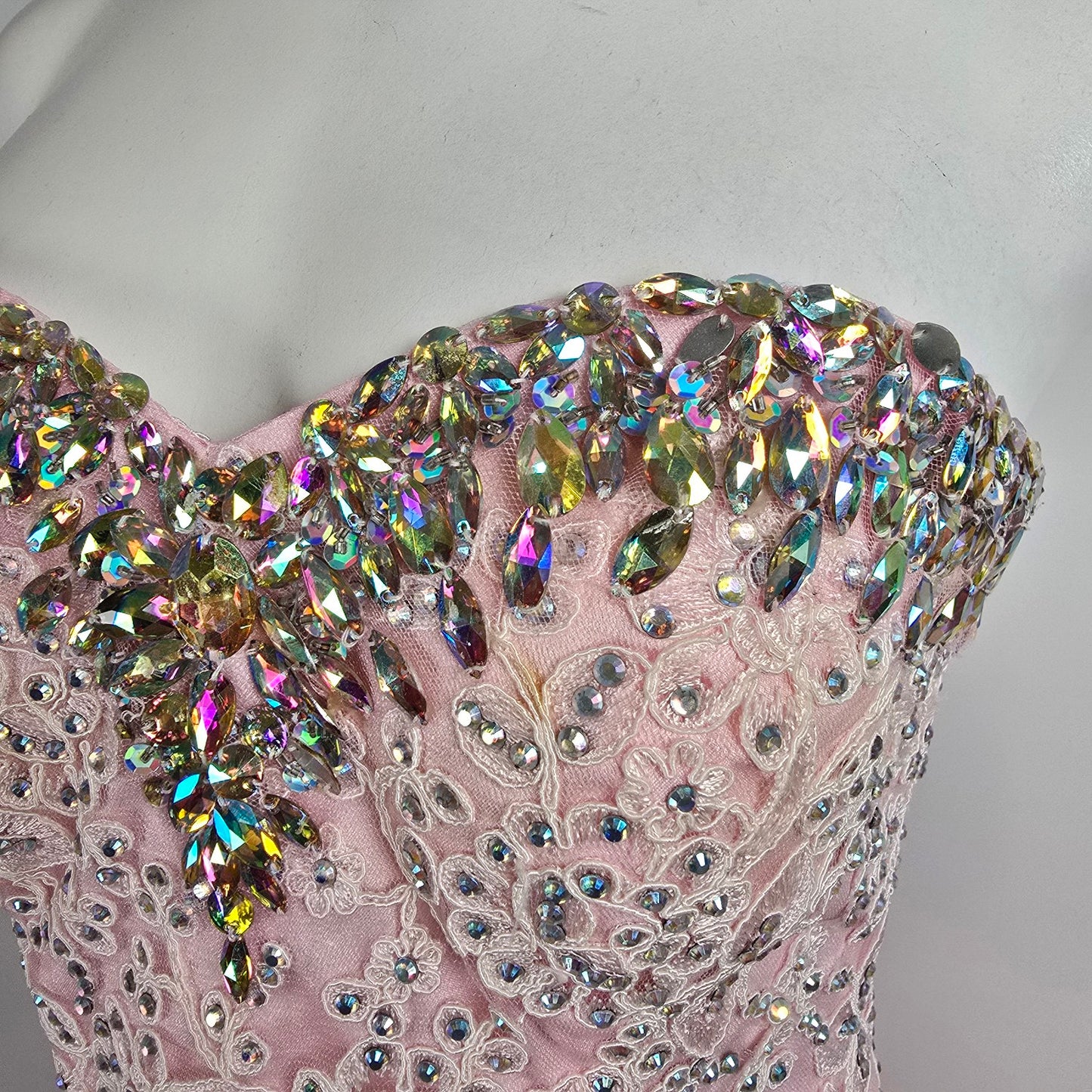 Tiffany Pink Rhinestone Tulle Grad Event Gown Size 4