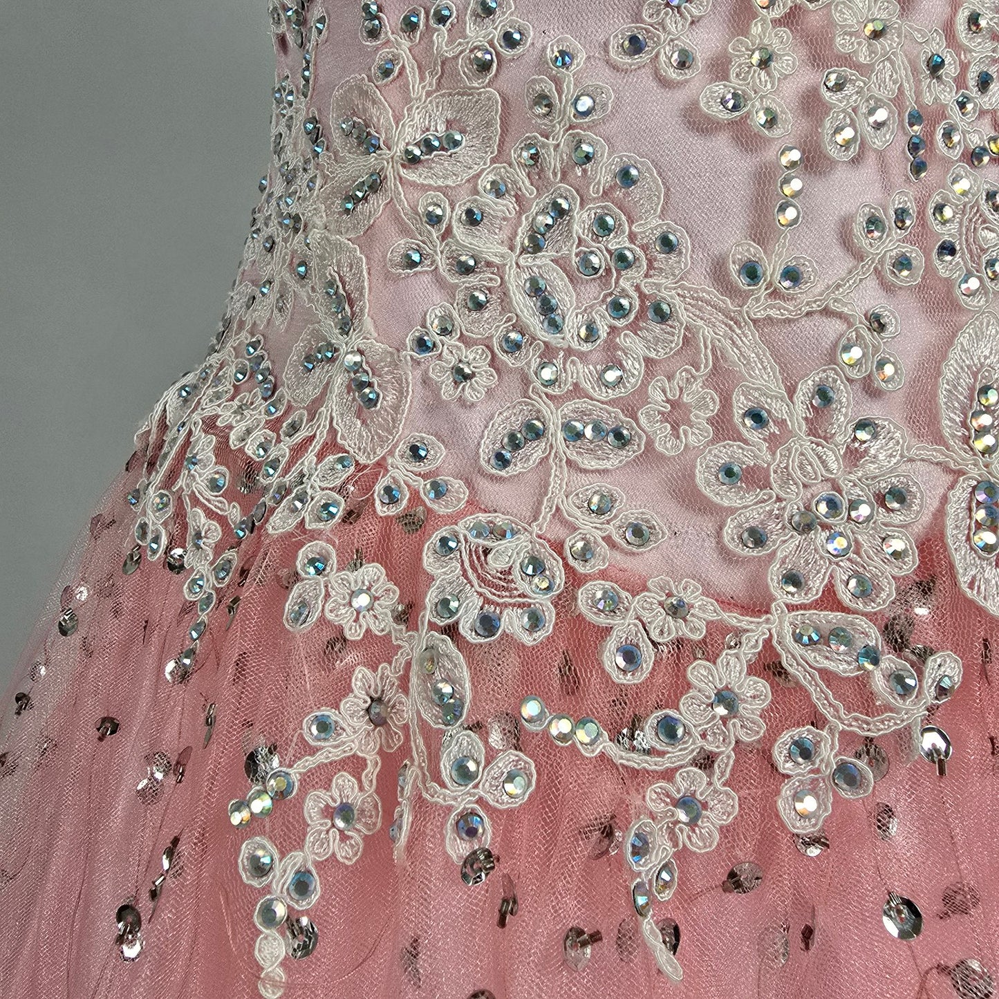 Tiffany Pink Rhinestone Tulle Grad Event Gown Size 4