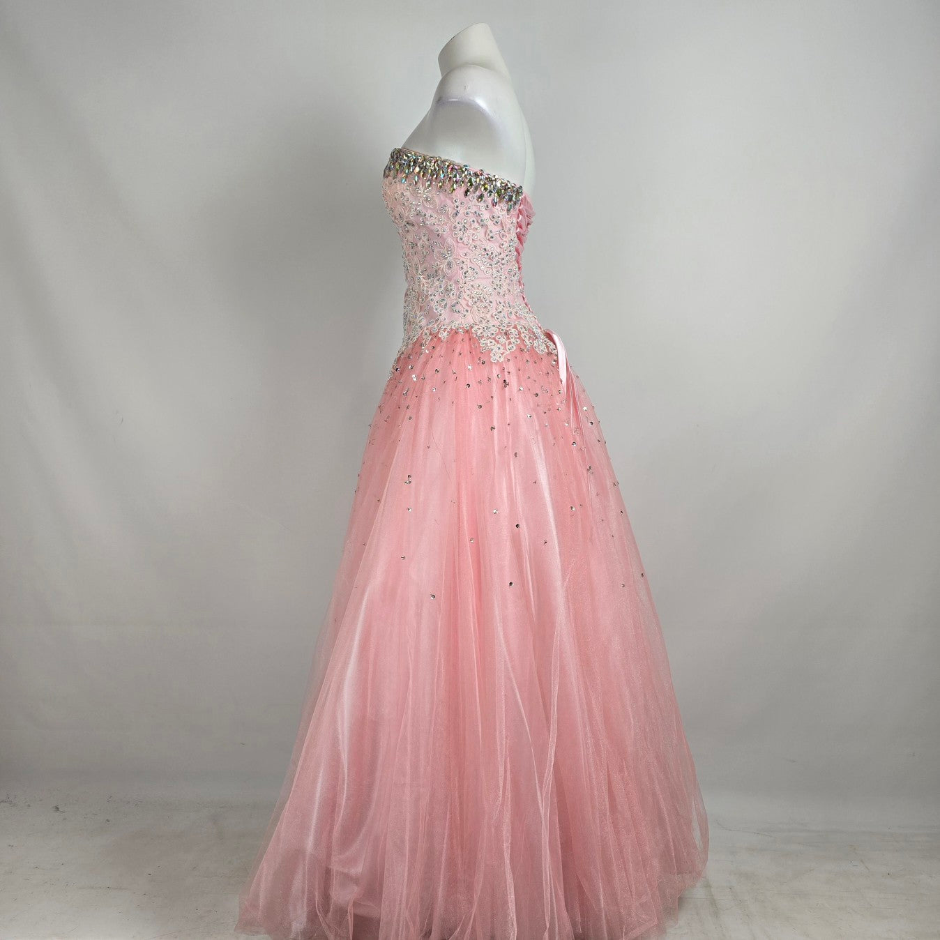 Tiffany Pink Rhinestone Tulle Grad Event Gown Size 4