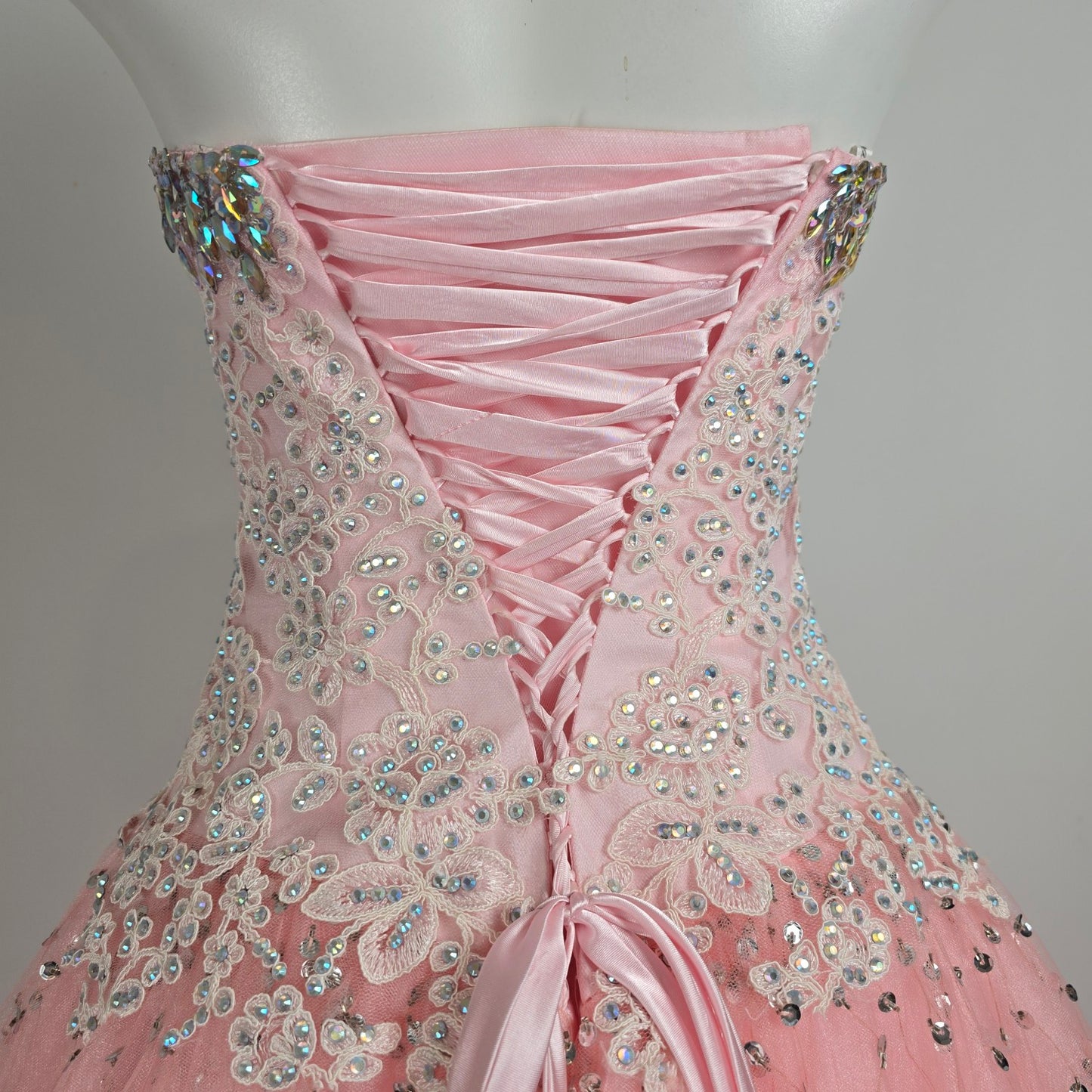 Tiffany Pink Rhinestone Tulle Grad Event Gown Size 4