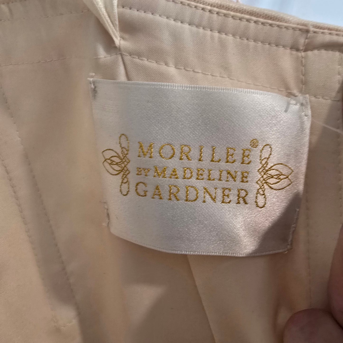 Mori Lee Soft Pink Lace Rhinestone Belt Grad Event Gown Size 14