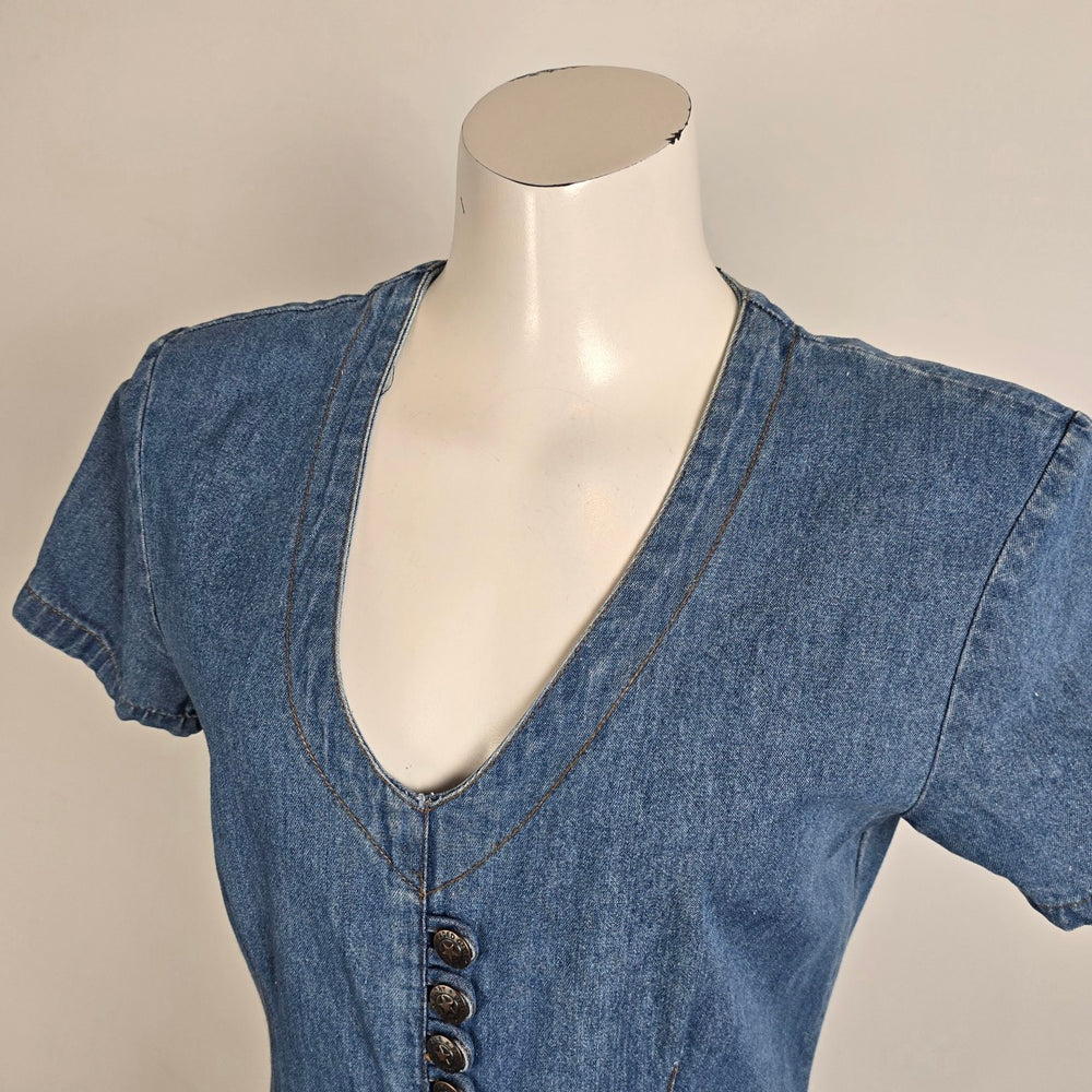Vintage Faded Glory Cotton Denim Long Dress Size 8