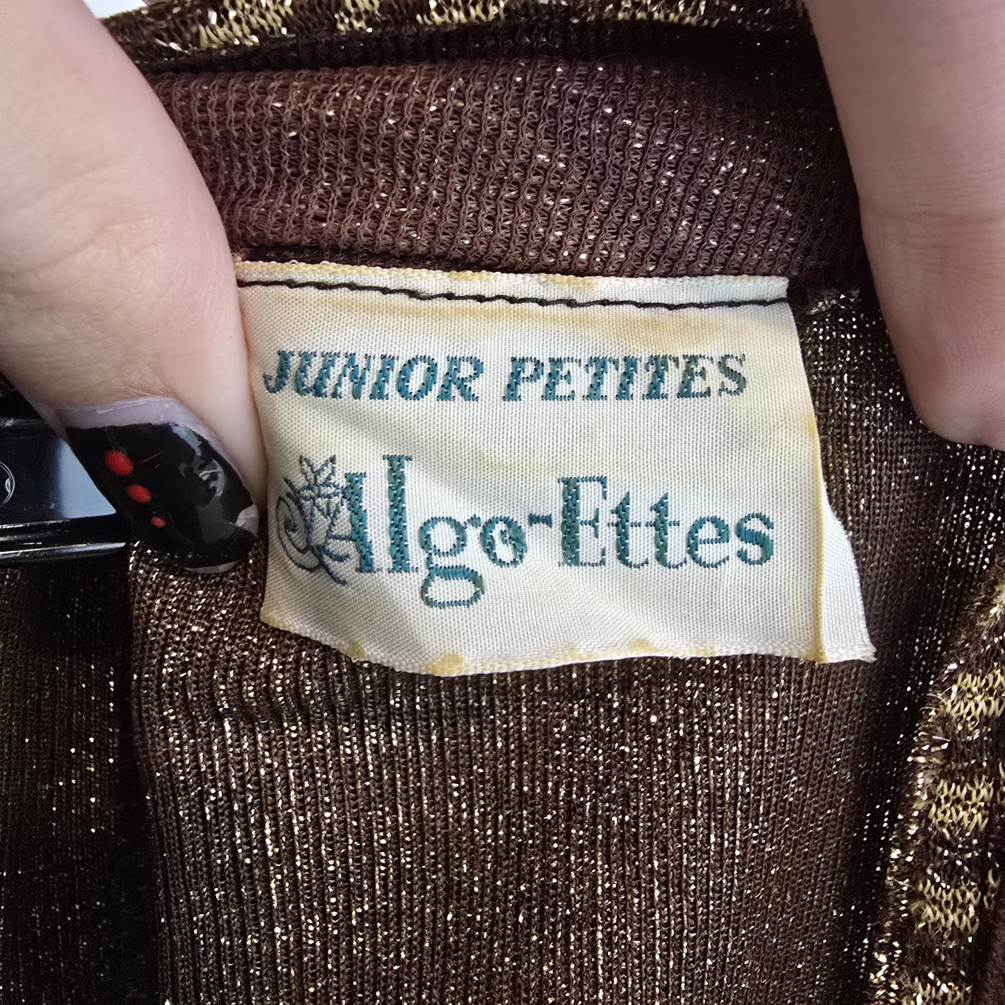 Vintage Algo Ettes Brown & Gold Metallic Long Dress Size S