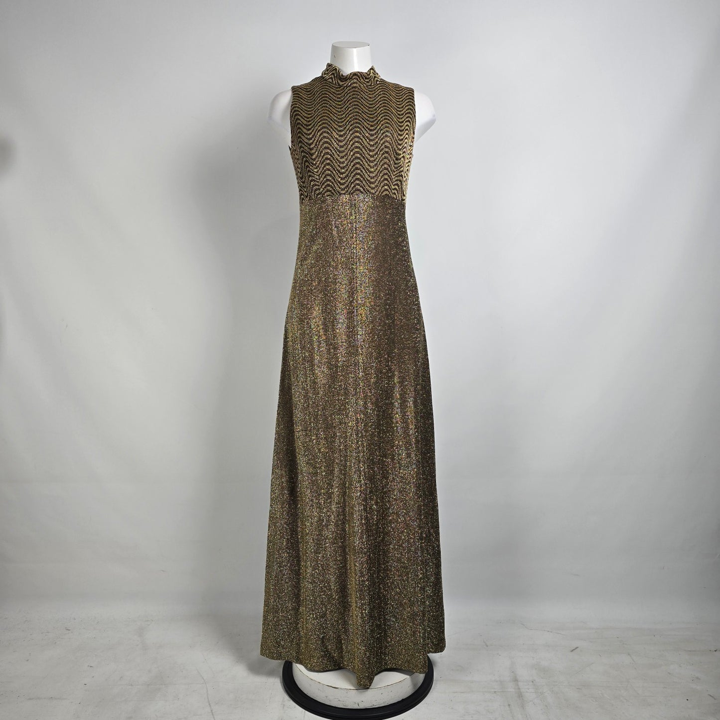 Vintage Algo Ettes Brown & Gold Metallic Long Dress Size S