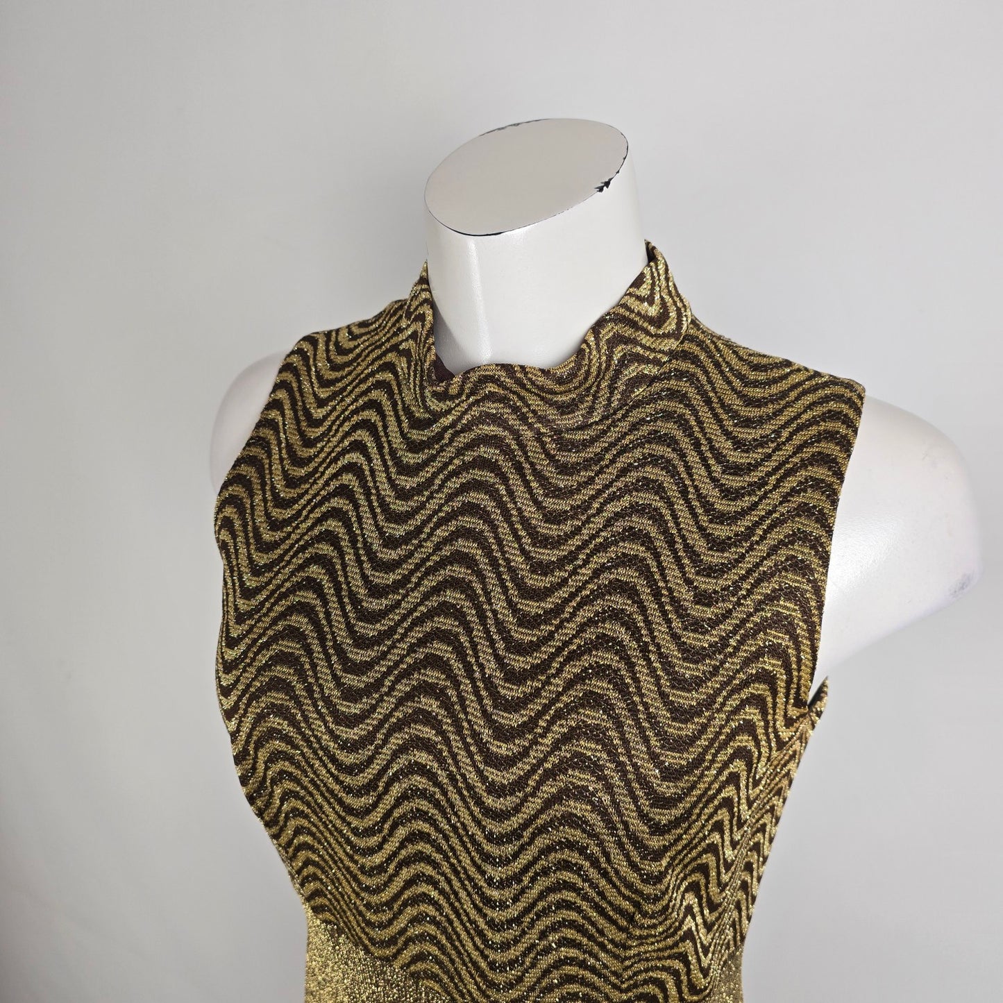 Vintage Algo Ettes Brown & Gold Metallic Long Dress Size S