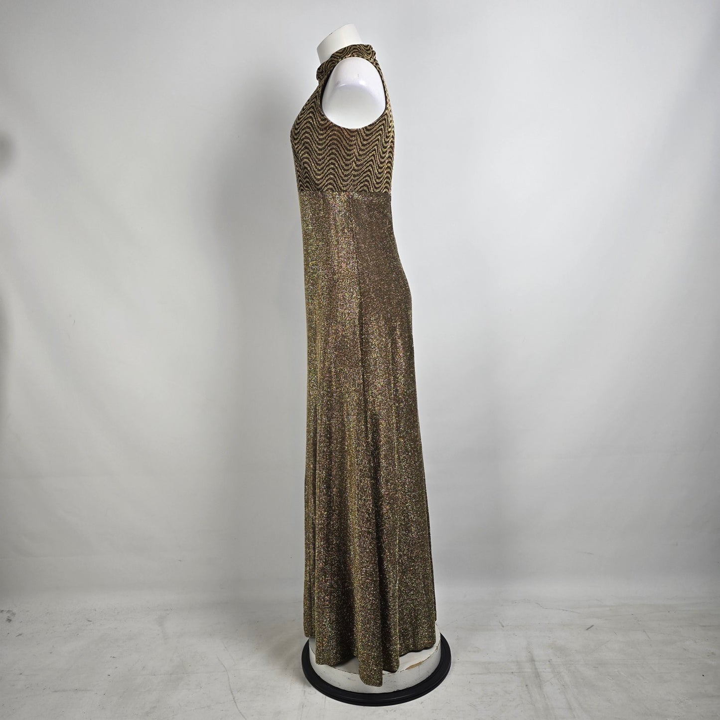 Vintage Algo Ettes Brown & Gold Metallic Long Dress Size S