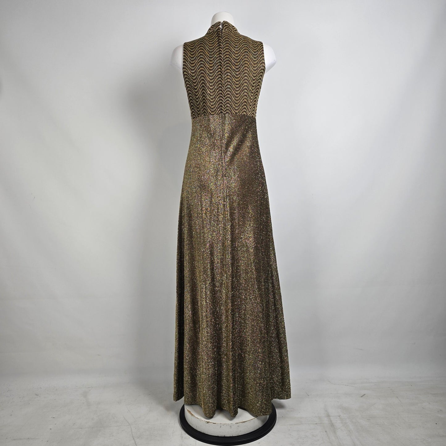 Vintage Algo Ettes Brown & Gold Metallic Long Dress Size S