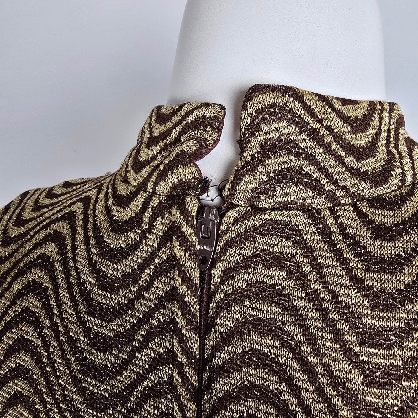 Vintage Algo Ettes Brown & Gold Metallic Long Dress Size S